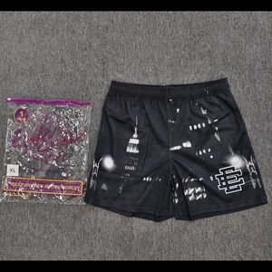 Eric Emanuel Black Mesh Athletic Shorts with White City Graphic